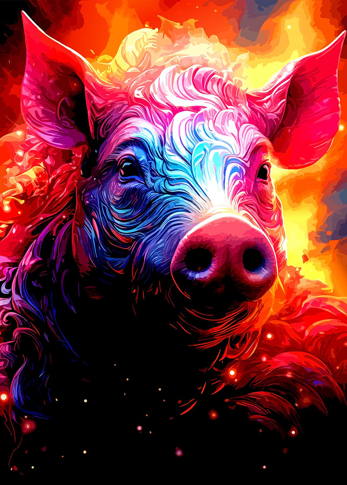 Vibrant Psychedelic Pig Portrait