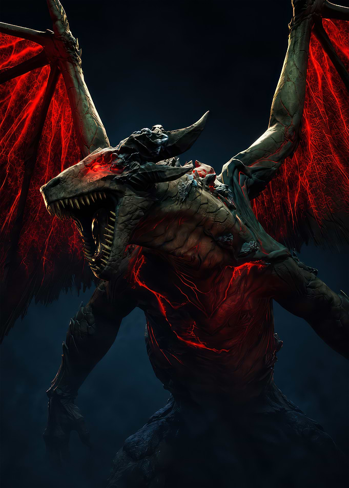 Fierce Red Glowing Demon Dragon