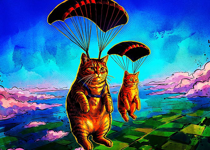 Cat Parachute Skydiving Pop Art