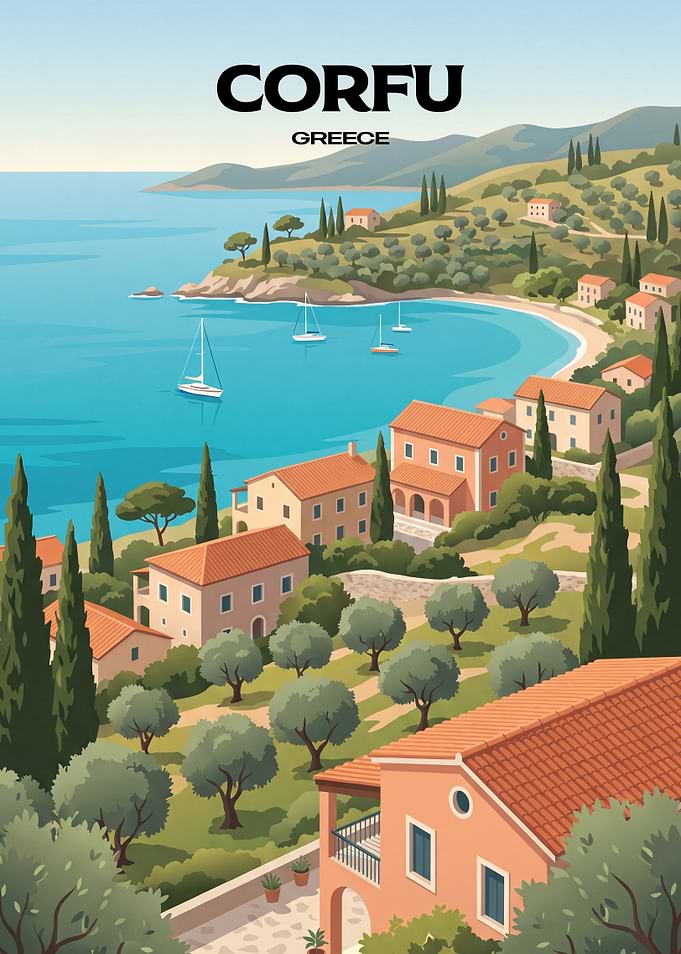 Corfu Greece Travel Poster