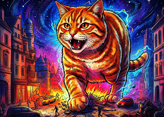 Giant Cat City Attack Pop Art Poste