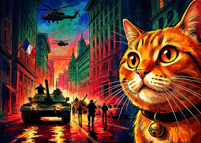 Giant Cat City War Surreal Art