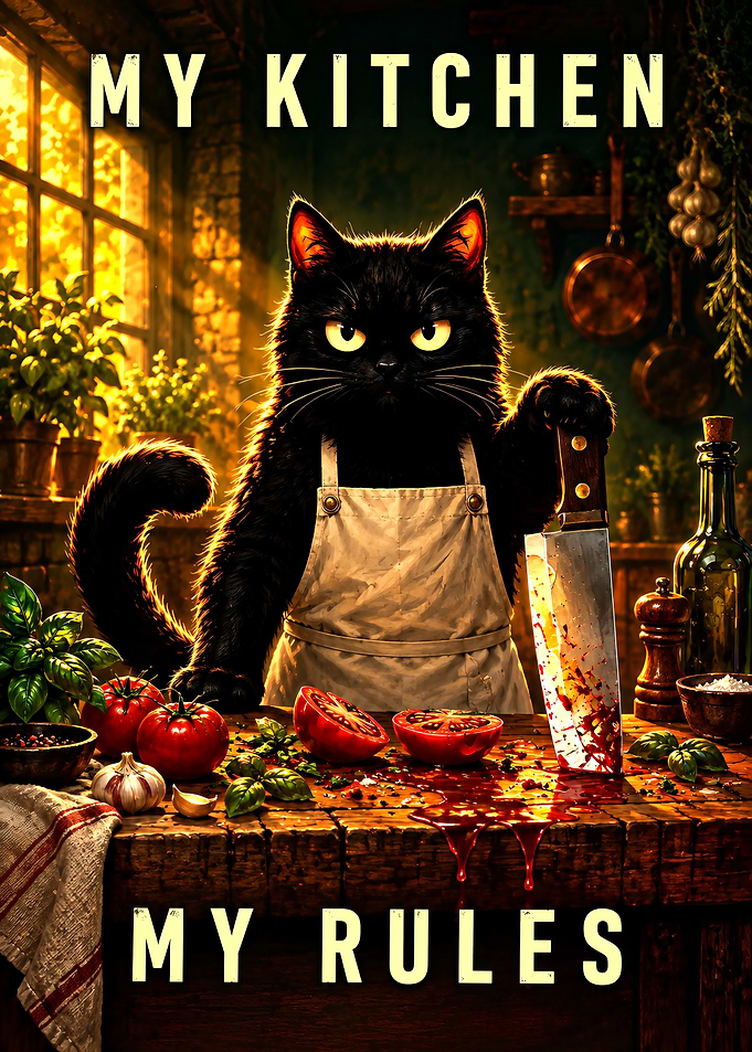 Black Cat Chef Kitchen Rules Poster