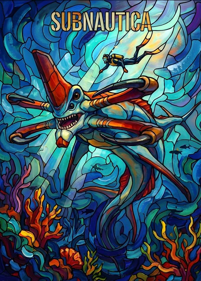 Subnautica Stained Glass Reaper Leviathan Art