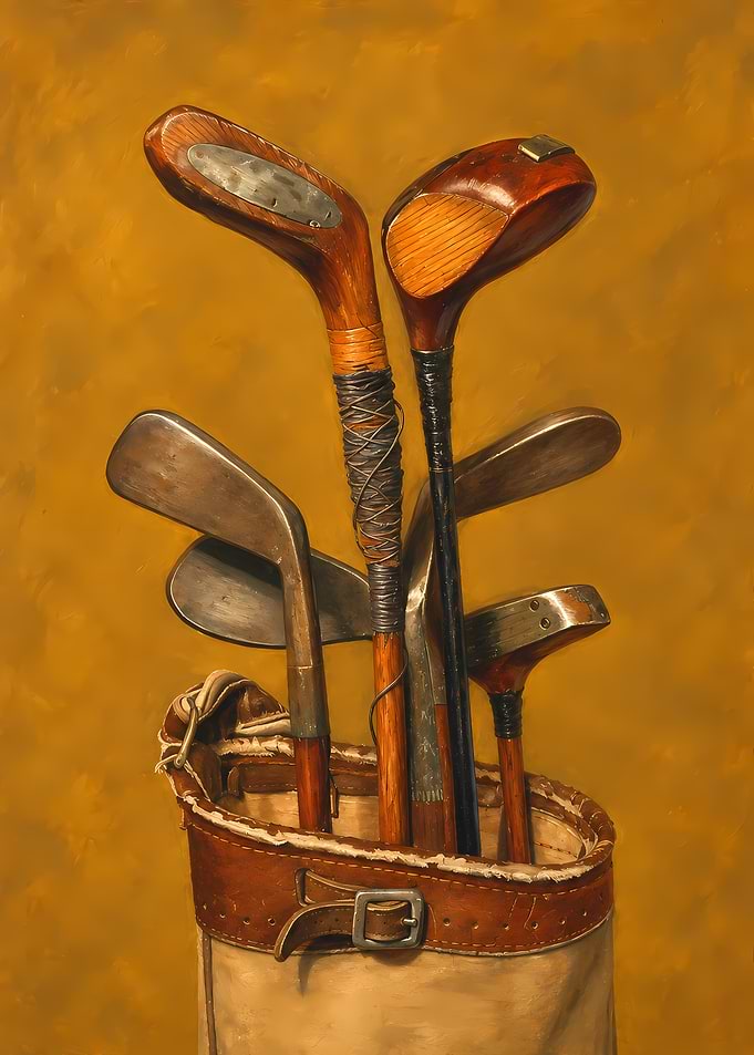 Vintage Golf Clubs in Leather Bag