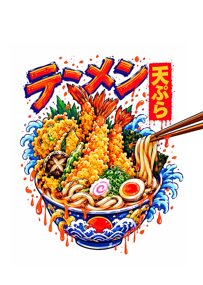 Vibrant Tempura Ramen Bowl Illustration