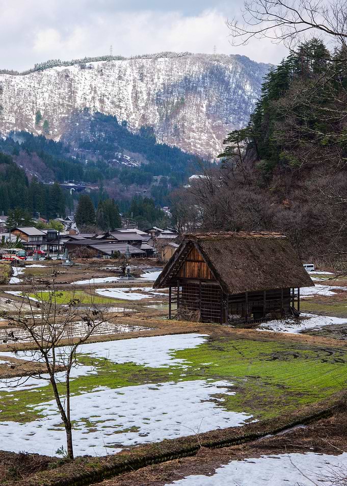 Shirakawa-go Winter Thaw — Traditional Japanese Village Landscape