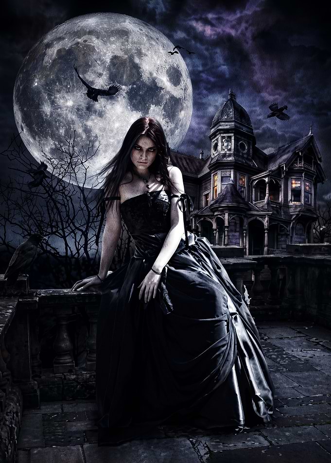 Gothic Woman at Haunted Mansion