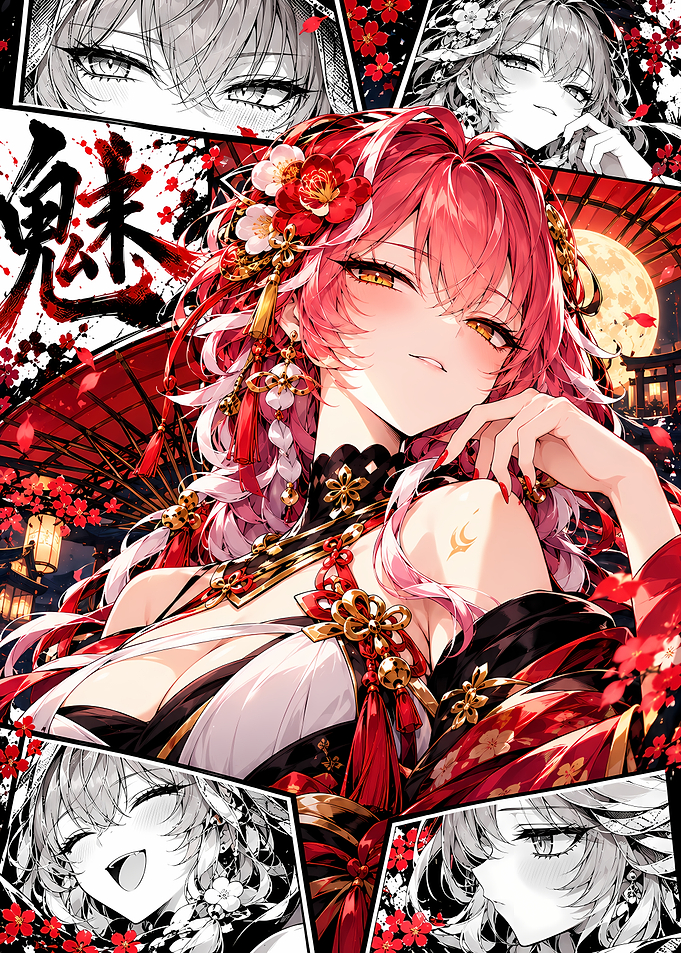Elegant Anime Girl with Red Accents