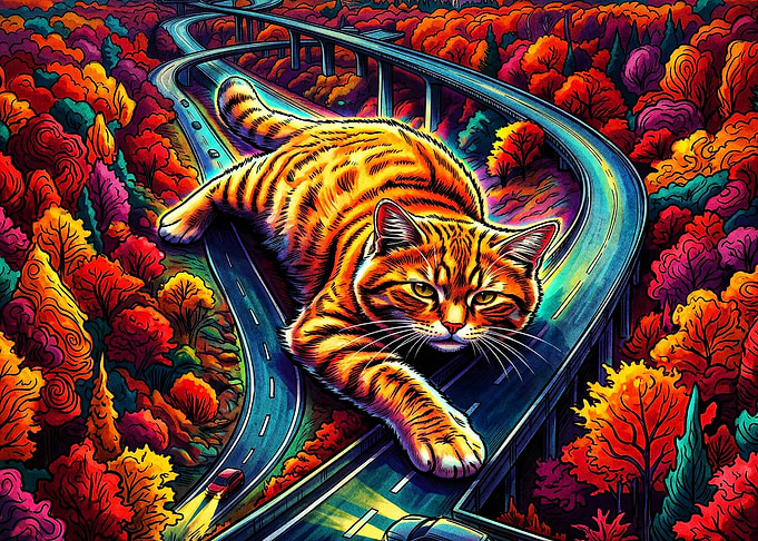 Giant Cat Highway Autumn Art