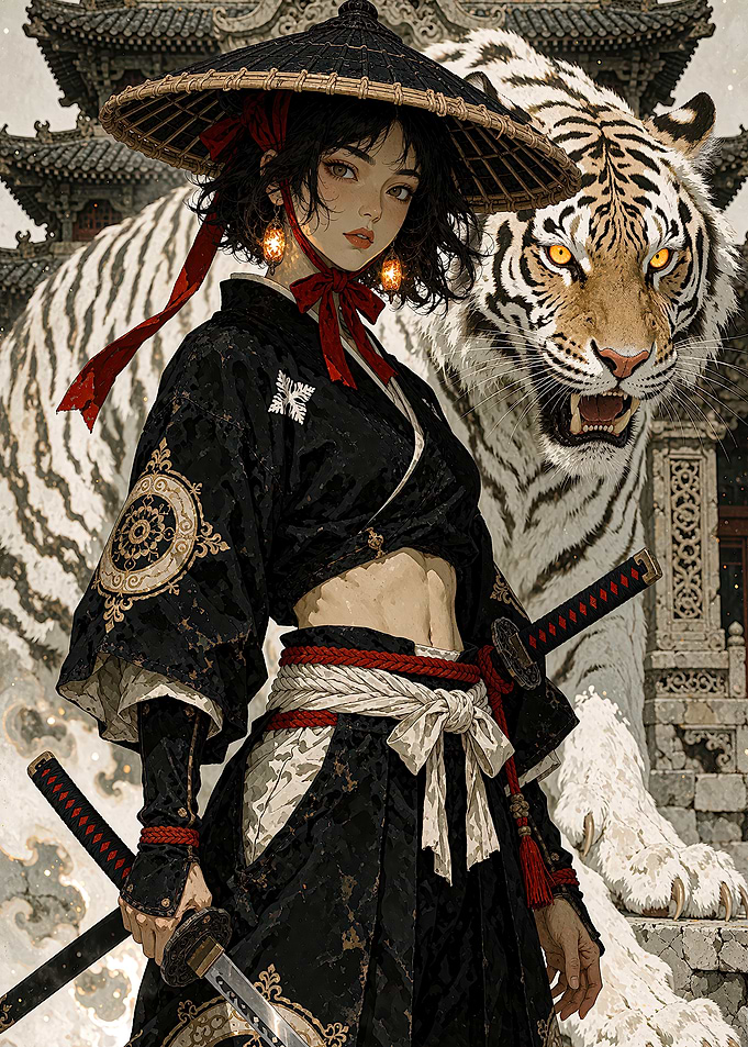 Samurai Warrior with White Tiger
