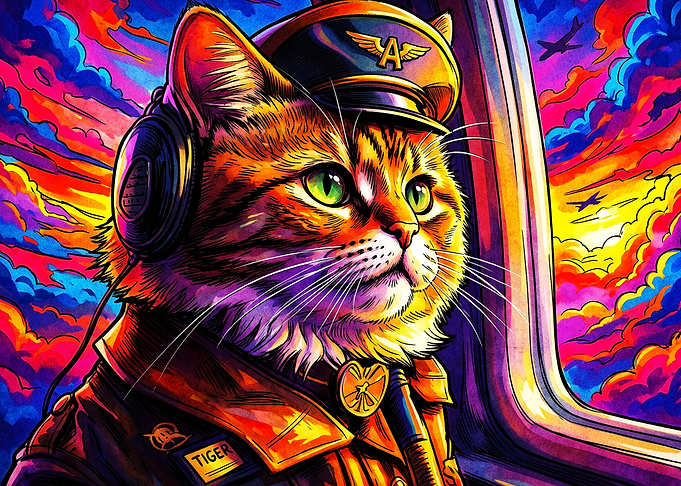 Cat Pilot Psychedelic Art Poster
