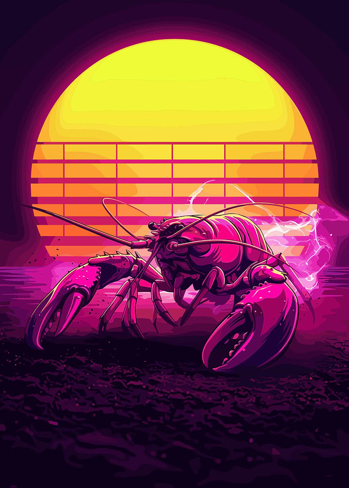 Synthwave Lobster Digital Art