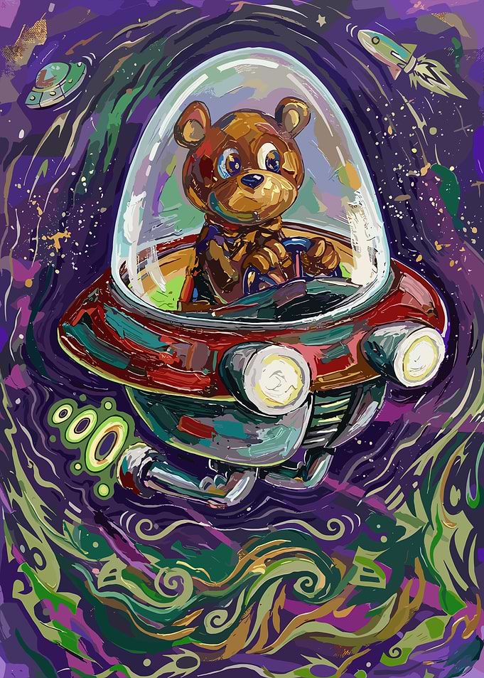Teddy Bear Astronaut in Space Ship