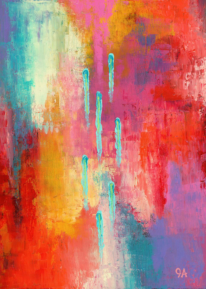Vibrant Abstract Painting with Drips - Ascension - New Dawn