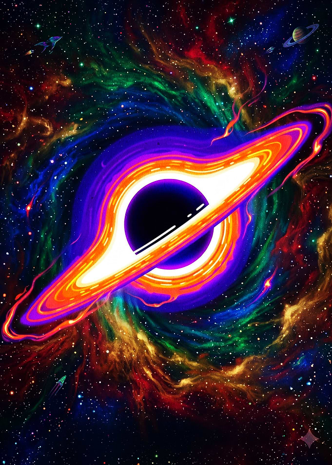 Vibrant Neon Black Hole Space Art