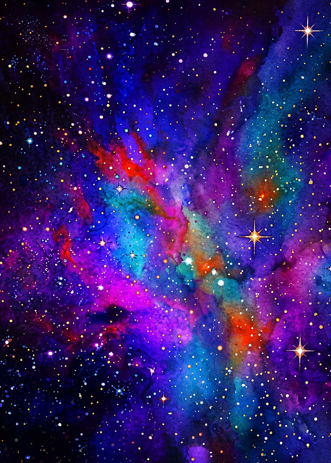 Vibrant Watercolor Galaxy Nebula Art