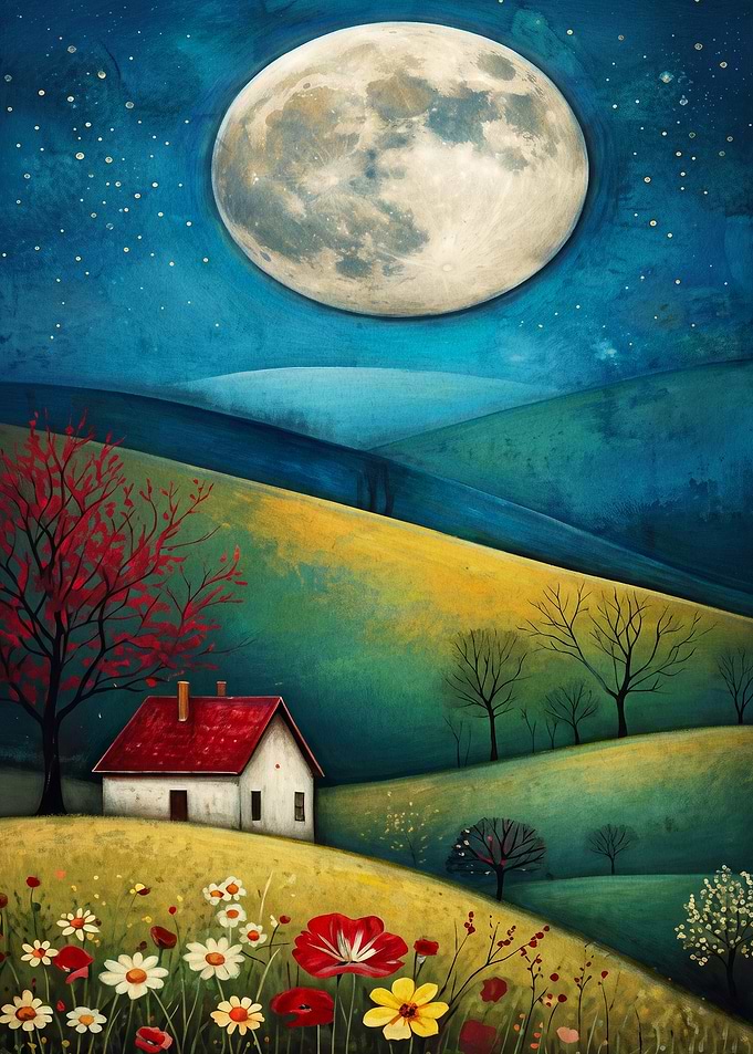 Moonlight Meadow House Folk Art