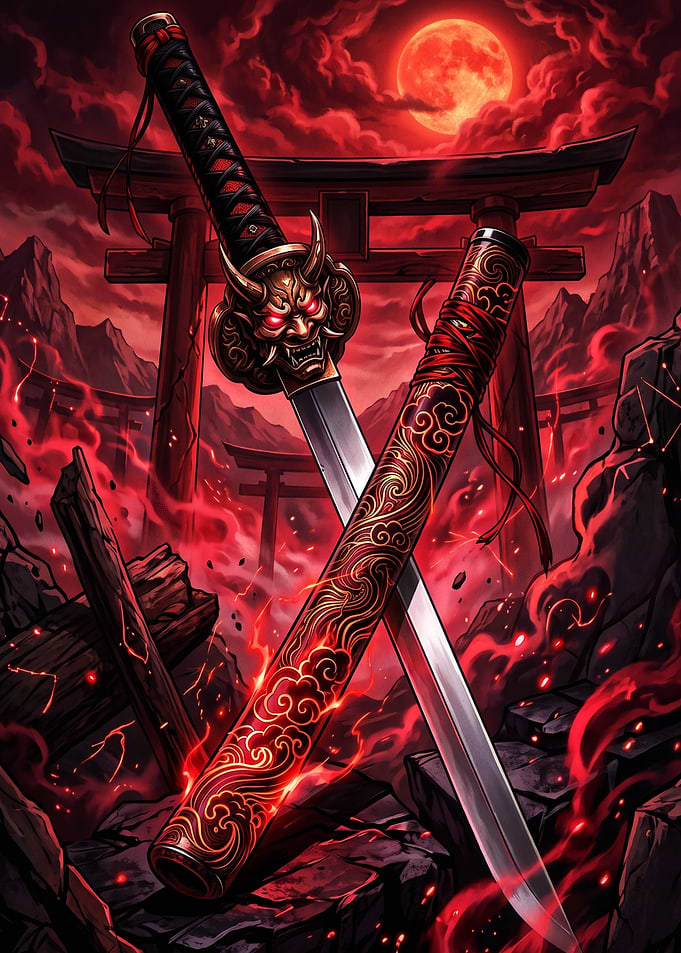 Demonic Katana Under Blood Moon