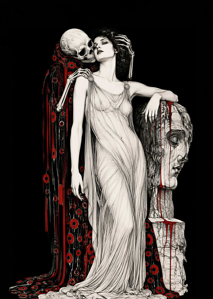 Gothic Elegance with Skeleton and Muse