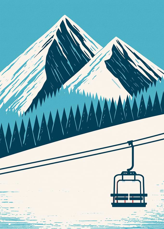 Minimalist Ski Resort Mountain Poster