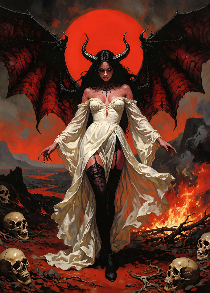 Demon Queen Lilith in White Dress