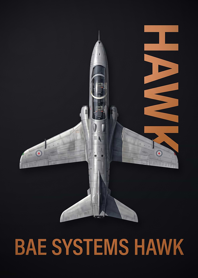 dark background top view BAE Systems Hawk Jet Poster