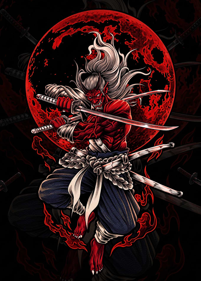 Red Oni Samurai Warrior Illustration