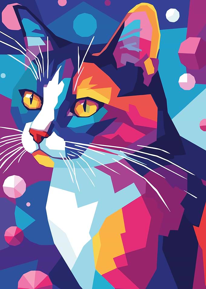 Colorful Pop Art Calico Cat Portrait