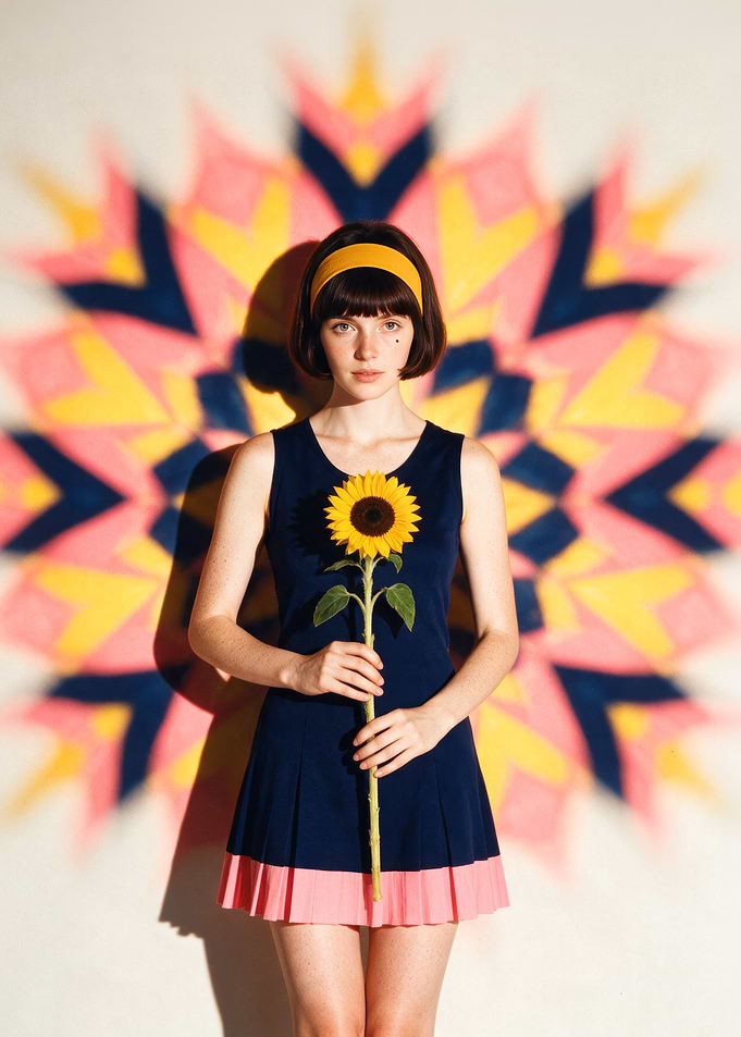 Woman Holding Sunflower with Geometric Shadow