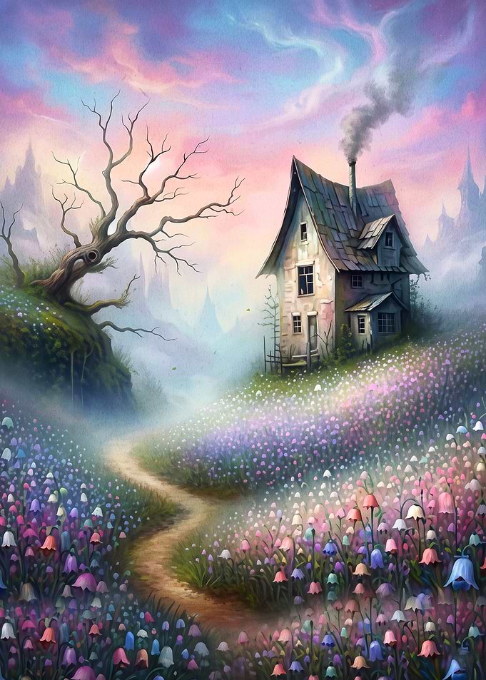 Fantasy Cottage Magic Pastel Art