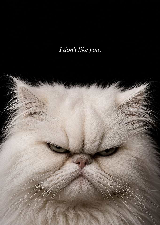 Grumpy White Persian Cat Portrait