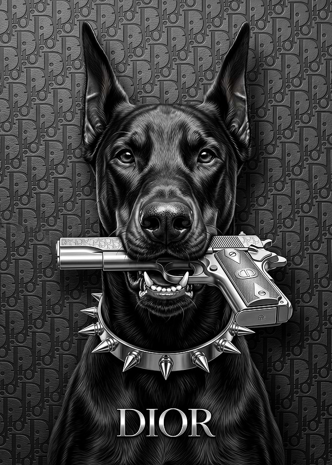 Doberman with Dior Gun Portrait