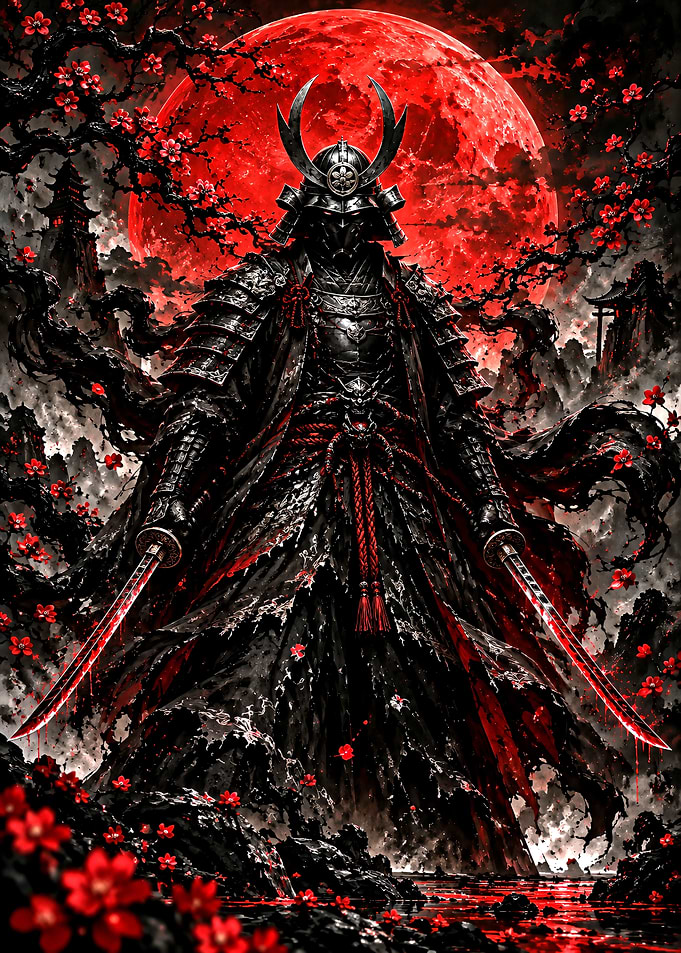 Dark Samurai Under Red Moon