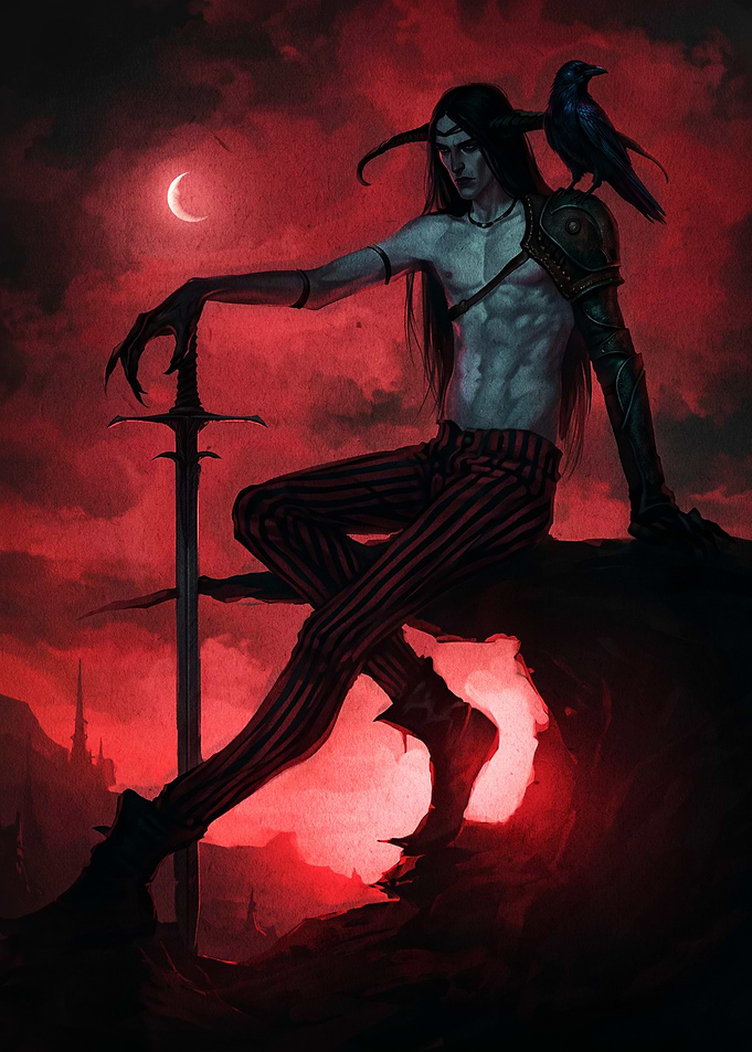 Dark Fantasy Demon Warrior with Raven