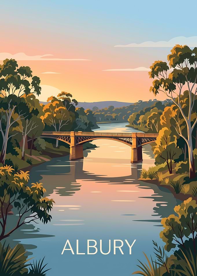 Albury Bridge Sunset Travel Poster