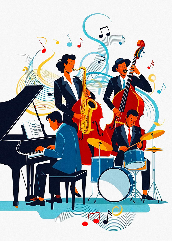Jazz Quartet Performing Music Illustration