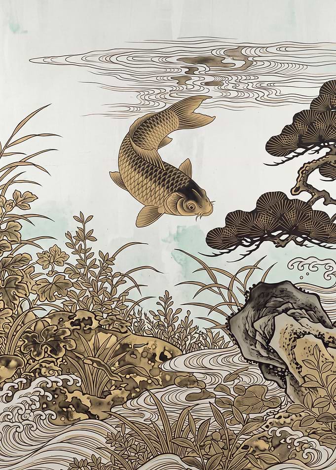 Rinpa Koi Turning Beneath Silver Water