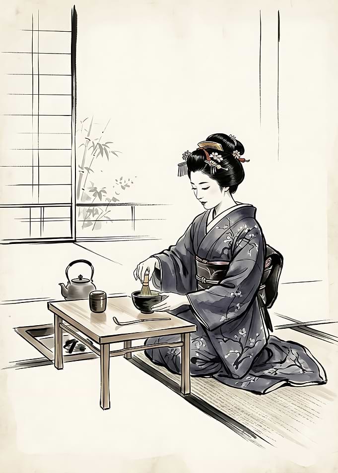 Geisha Performing Traditional Tea Ceremony