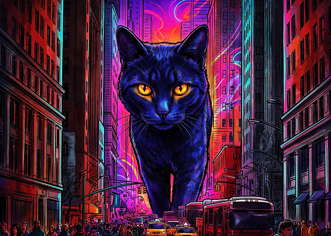 Cyberpunk Cat City Neon Poster Art