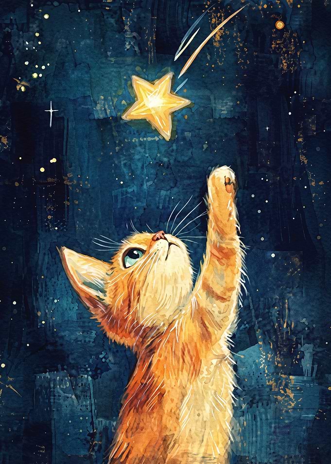 Cat Starry Night Oil Painting