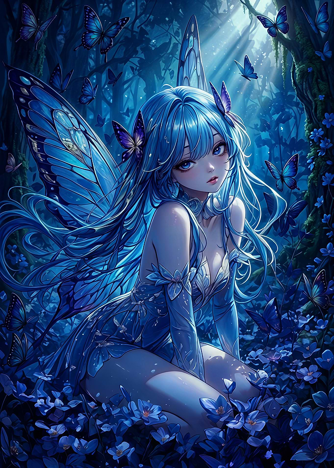 Blue Butterfly Fairy in Enchanted Forest