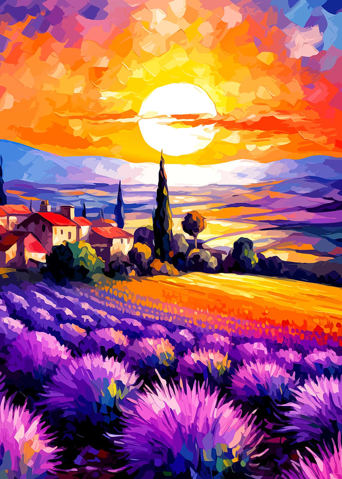 Vibrant Lavender Field at Sunset