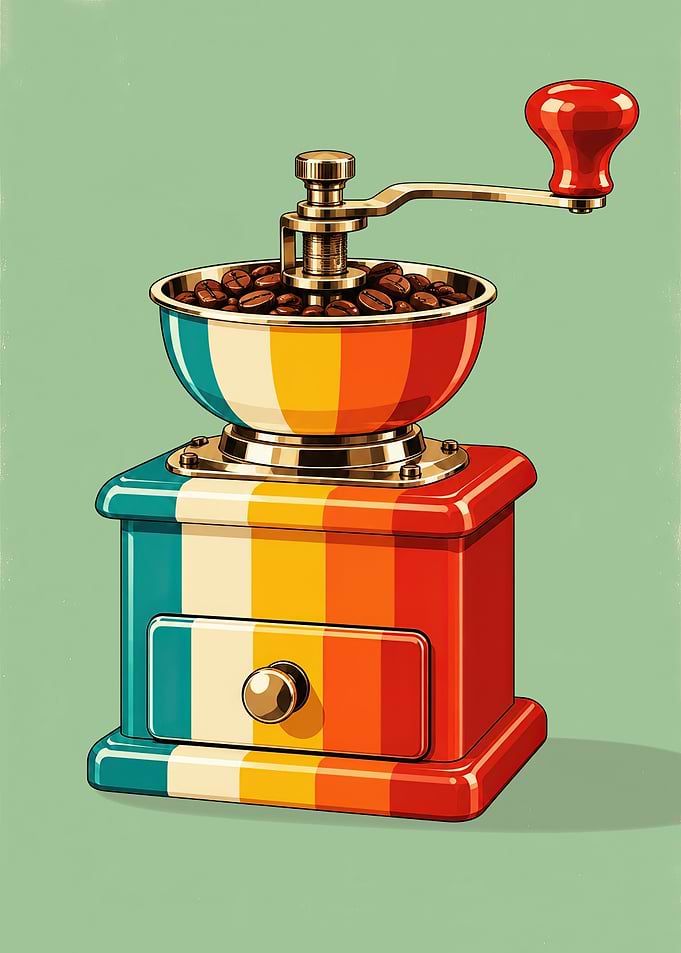 Retro Coffee Grinder Poster – Mid-Century Kitchen Wall Art