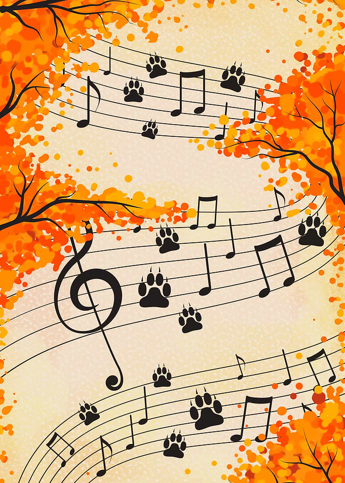 Autumn Musical Paw Print Composition
