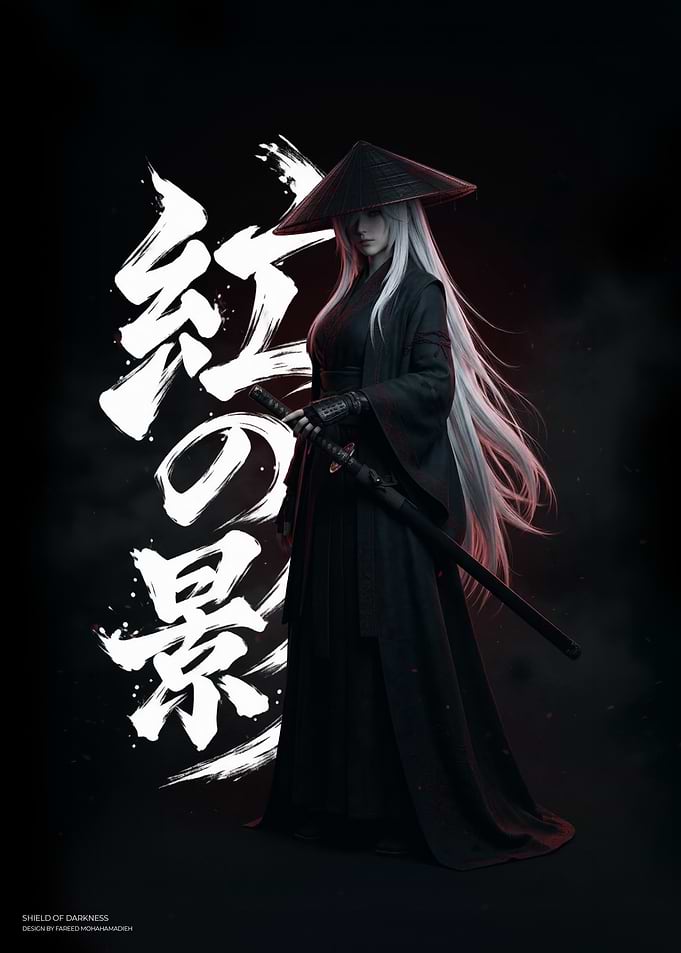 Shadow Samurai with Japanese Calligraphy