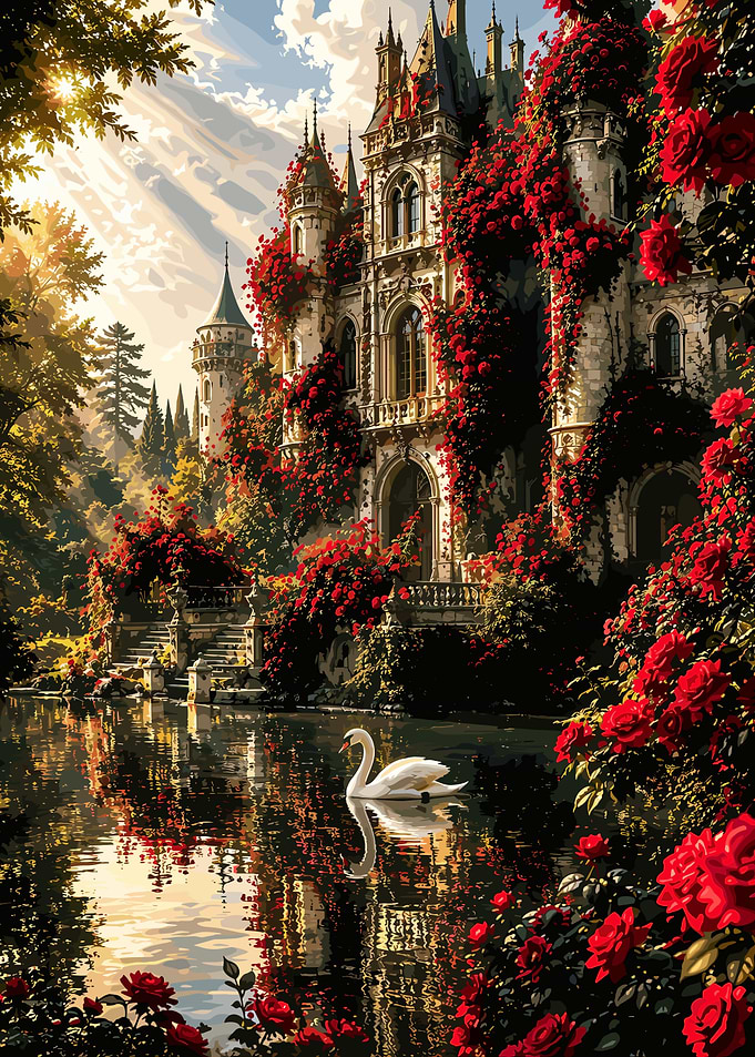 Enchanted Castle with Red Roses