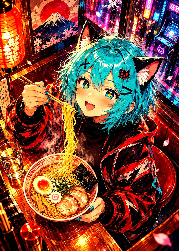 Anime Cat Girl Eating Ramen