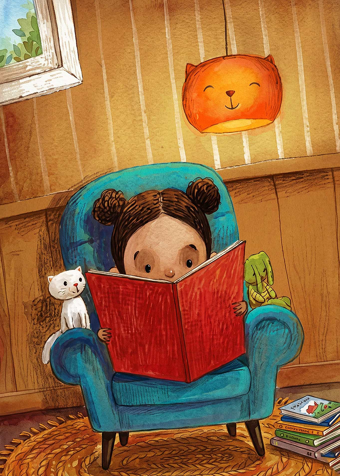 Girl Reading Watercolor Poster