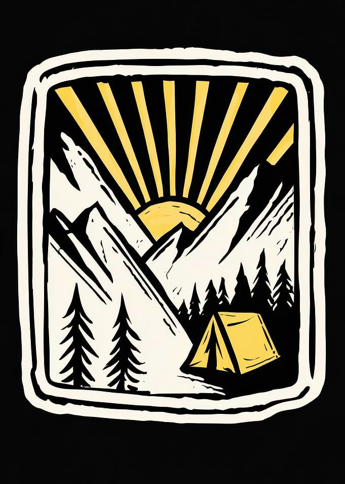Mountain Camping Sunset Graphic Illustration
